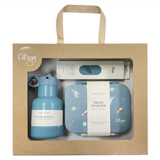 Citron 小檸檬 經典餐具禮盒, 點心盒 + 矽膠提把保溫瓶 + 兒童餐具, 奔上宇宙, 1套