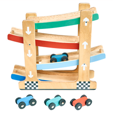 Mentari 坡道競速小車隊 含4彩色小汽車 18個月以上適用, 木色, 1組