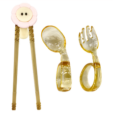 JAR嚴選 PPSU兒童學習餐具組, PPSU材質, 適用12M+, 學習筷 + 彎頭叉勺, 小花, 1組