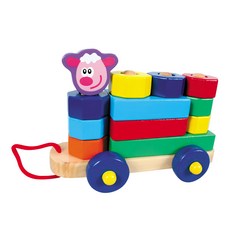 世一 小羊咩咩積木組, 木製積木車 創意堆疊與拖拉玩具, 世一文化事業