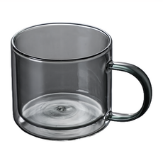 彩色雙層咖啡杯，耐熱玻璃，250ml, 透明黑, 1個