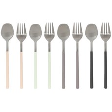 Maison Objet Sierre Delight 時尚現代風茶匙茶叉8件組 (象牙白+炭黑+摩卡+天空薄荷), 1組, 4種茶匙+4種茶叉