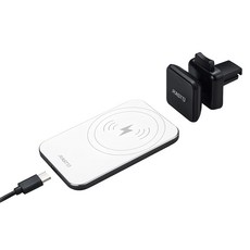 RASTO 15W可分離磁吸快充居家車用二合一無線充電板 RB17 充電板 60 x 95 x 6mm + 車夾 35 x 48 x 43mm, 白色, 1個