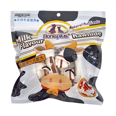 Boneplus 雙色牛奶牛皮骨結4吋 耐咬潔牙 全犬種適用, 牛奶, 210g, 1包