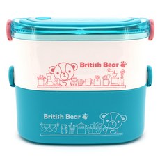 英國熊雙層不鏽鋼飯盒 盒蓋PS 本體PP 內膽304不鏽鋼 長19.8cm寬10.5cm高16.1cm, 白色 + 綠色, 1個