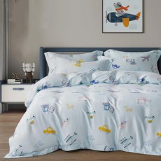 貝淇小舖 60支100%純天絲TENCEL 加大全鋪棉床包兩用被四件組, 床包 + 兩用被套 + 枕套組, 床包188 x 182cm 被套212 x 182cm 枕套75 x 47cm, 汽車總動員 藍色