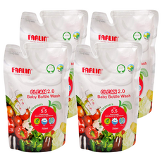 FARLIN 奶瓶蔬果清潔劑 補充包, 抗敏低刺激，配方溫和不傷手，泡沫細膩，清潔力UP，植物性配方，不殘留乳垢, 700ml, 4包