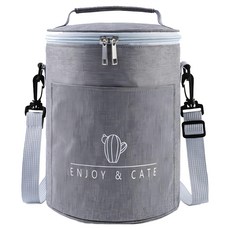 iSFun 簡單人生 牛津圓筒肩背保冷保溫便當包, 1個, 灰色