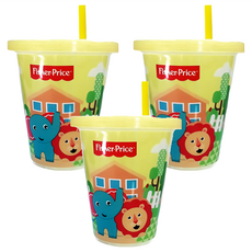 Fisher-Price 費雪 三杯吸管水杯, 卡通圖案, 方便保存攜帶, 296ml, 3個, 黃色