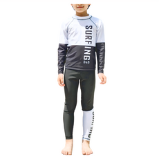 長袖防曬泳衣 長袖上衣+泳褲, 3XL, 白色 + 黑色