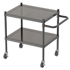 dayneeds 日需百備 含輪高 二層沖孔烤漆推車 圍籬版 沖孔推車/微波爐架/層架/鐵架, 黑色, 1個