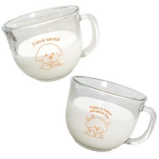 Happy Bichon 比熊犬耐熱玻璃杯 470毫升, Today is happy and good day+I love cereal, 2個
