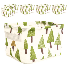 棉麻收納籃 Set 6個 三角樹圖案, 三角樹, 20 x 13 x 16cm