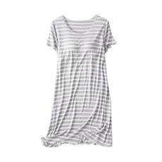 NEW FORCE 莫代爾條紋 附胸墊居家裙 柔軟親膚材質 舒適透氣 彈力支撐不壓胸 百搭條紋造型, L, 灰色, 1件