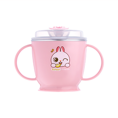 Edison 愛迪生 Friends系列 防漏不鏽鋼雙握把吸管水杯 - 180ml, 雙耳設計, 防漏蓋及矽膠閥雙層防漏, 1個, 粉色兔子款
