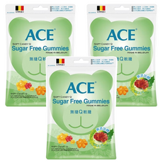 ACE 無糖Q軟糖 比利時進口 無人工色素香料 QQ好咀嚼 0脂肪, 48g, 3包