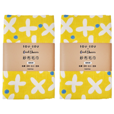 SOU SOU 紗布毛巾 蕓蕓草, 親膚 速乾 吸水 透氣 34x75cm, 蘿蔔草, 2條