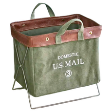 Craftsman In Storage 收納職人 U.S.MAIL 美式仿舊個性皮革帆布可折疊多功能收納筐/收納架/床頭書架, 軍綠色, 1個