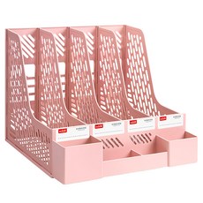 德利生活 四格莫蘭迪色 粉色 桌面文件收納整理架, 1入