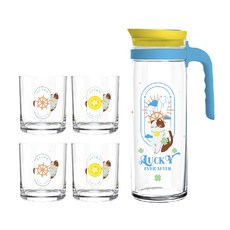 Ocean 貓咪一壺四杯禮盒組 玻璃材質, 壺 1390ml + 杯 285ml x 4, 藍色, 1組