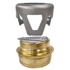 防風酒精爐 含爐架 9.7 x 6.5cm 銅 + 鋁合金 140g, 1個, 金色+銀色