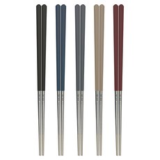 CLARE 316六角鋼筷, 24.4cm, 黑色 + 黛藍色 + 深灰色 + 奶茶色 + 深紅色, 5雙