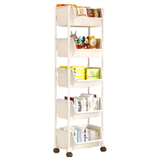 德利生活 北歐風大口收納推車, 白色, 5層