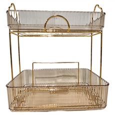 西格傢飾 北歐輕奢化妝品收納抽屜式置物架 36 x 31 x 13cm 1kg, 透明 + 金色, 1個