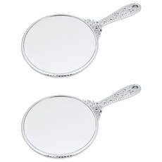 CHILSUNG 公主風圓形手拿鏡 尺寸 13.5cm x 25.5cm 銀色, 2支