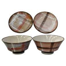 AWASAKA Table Talk Presents 日本美濃燒碗碟禮盒組(4件式) - 碗碟, 粉紅格紋, 1組