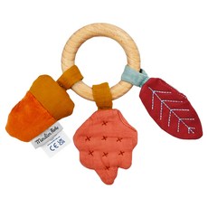 Moulin Roty 手搖鈴 天然木材圓環 橡樹葉 沙沙紙 鈴鐺橡子 觸覺聽覺視覺感官覺醒, 葉子音樂, 1個