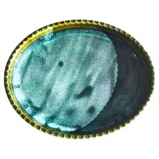 佐和陶瓷 橢圓皿 日本製 陶瓷材質 540mL, 綠釉窯變, 25 x 21.5 x 3.5cm, 1個