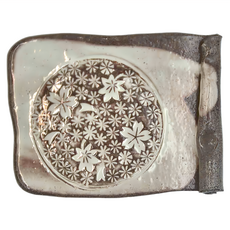 粉引印花板皿 日本製, 咖啡色, 1個