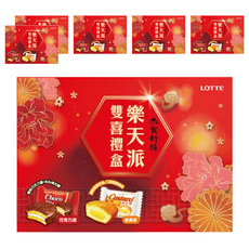 LOTTE 樂天派雙喜禮盒 新年喜氣設計 適合年節送禮, 巧克力派 + 蛋黃派, 6盒