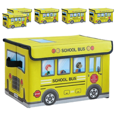 卡通車頭玩具收納箱, 黃色校車, 40 x 25 x 30cm, 6個
