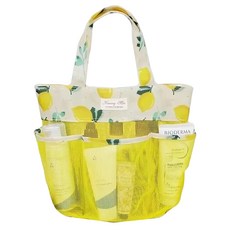 時尚分隔大容量沙灘袋 6格收納網袋 網布+防水布材質, 32 x 26.5cm, 黃檸檬