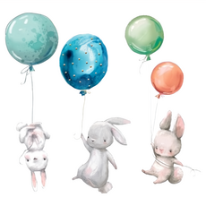 INS 歐風壁貼系列 c094 兔子氣球圖案壁貼 90 x 30cm 兒童房裝飾, 多色系
