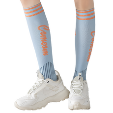 PORA BELLA 女款撞色亮眼高筒美腿襪 X032, 藍色, 1雙 棉45%+聚酯纖維48%+彈性纖維7%, 23~27cm