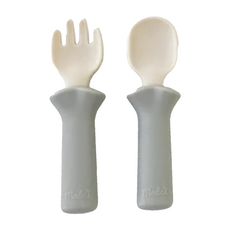 MODU'I BLUEMAMA 鉑金矽膠幼兒學習餐具組 - 玫瑰粉、薄荷綠、奶油黃、質感灰、清新綠、摩卡色, 叉子 + 湯匙, 1個