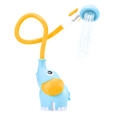 Yookidoo 以色列小象蓮蓬頭 (藍桶) 戲水玩具，自行調節噴水，溫和設計, 藍橘色, 1個