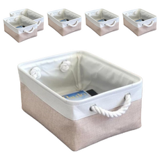 妃妃嚴選 加厚亞麻收納籃, 中, 棕色 + 白色, 6個