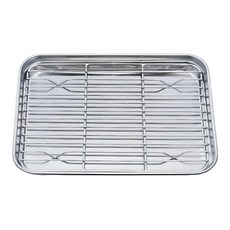 E.dot 不鏽鋼瀝油烤盤/瀝水托盤 28.5x23x2.5cm 可烤可蒸, 大號, 1個