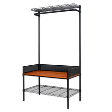 dayneeds 日需百備 全方位收納鞋凳衣帽架, 烤漆黑 柚木