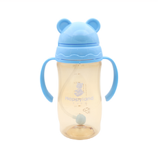 Happyland Tritan勁量喝水防脹氣水杯, 350ml 十字孔吸管, 1個, 藍色