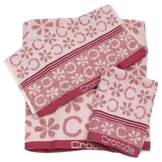 Crocodile 鱷魚 花物語提花方巾 100%純棉 33x34cm 台灣製, 粉色, 1條