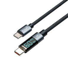 E-books 鋁製 Type C to C 60W 數位顯示充電傳輸線, 2m, 1條