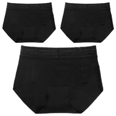 SOFT LIGHT 絕色無痕創新蕾絲中腰內褲, 柔軟親膚, 100%褲底蠶絲, L, 黑色