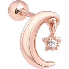 Mini Art 女性 14K 玫瑰金 鋯石 星月 金針 單邊穿刺耳環 (耳窩/耳骨/耳屏適用) JK121 + 禮物盒