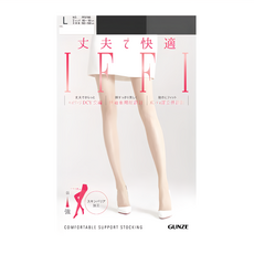 GUNZE IFFI 女用絲襪, 高規格DCY十字繡, 耐用舒適, 壓縮設計, 加強足弓支撐, L, 黑色