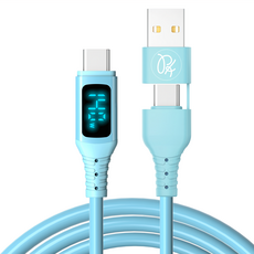 PICKOGEN 皮克全 140W快充二合一充電傳輸線 液態矽膠數顯QC4.0神速 Type-C充電線, 1.8m, 藍色, 1條